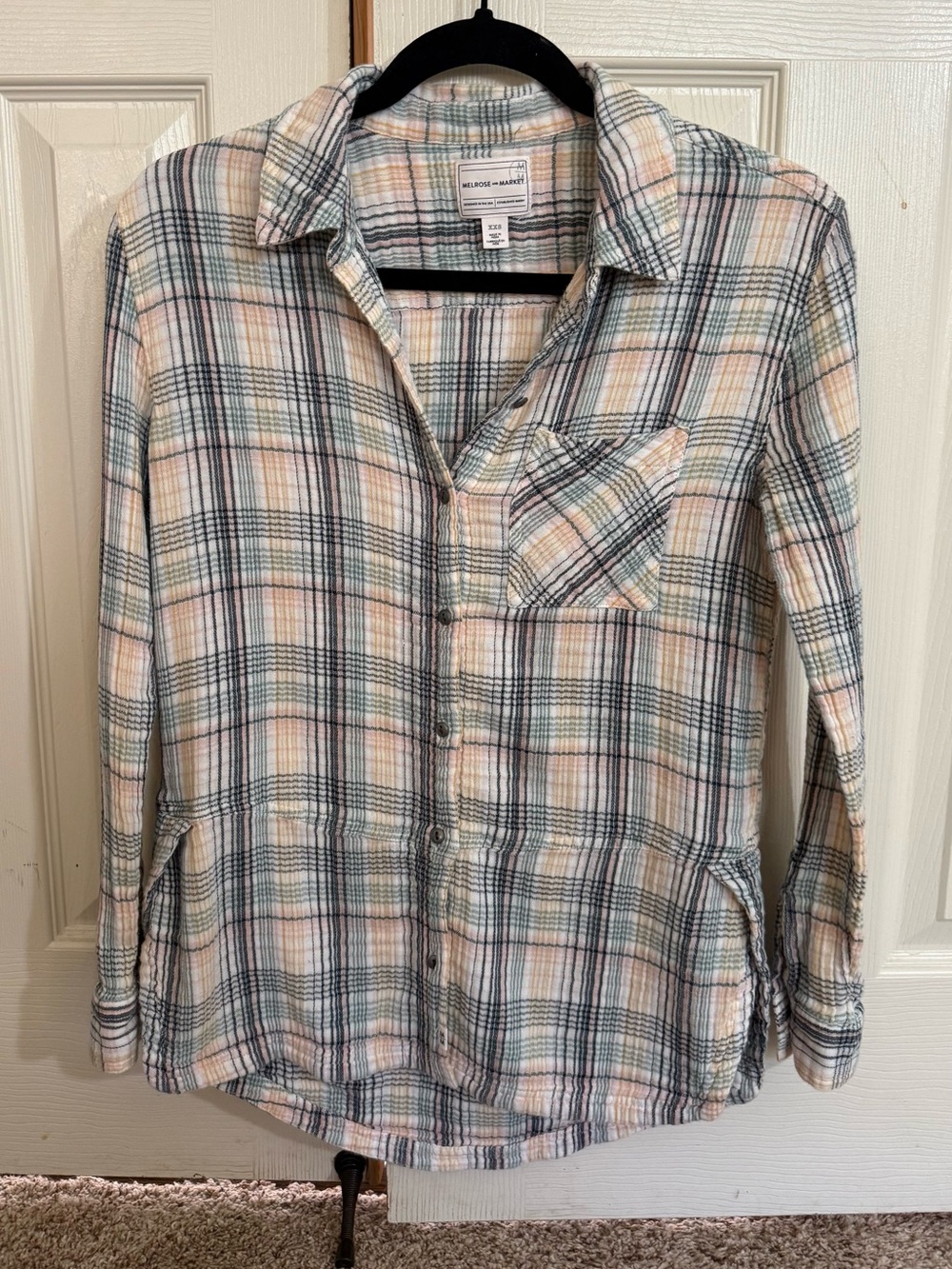 Melrose and Market Plaid Cotton Button Down Shirt XXS